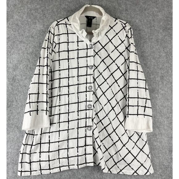 Ali Miles Tunic Top Womens 1X Windowpane Wired Collar Relaxed Artsy Lagenlook - Picture 1 of 14